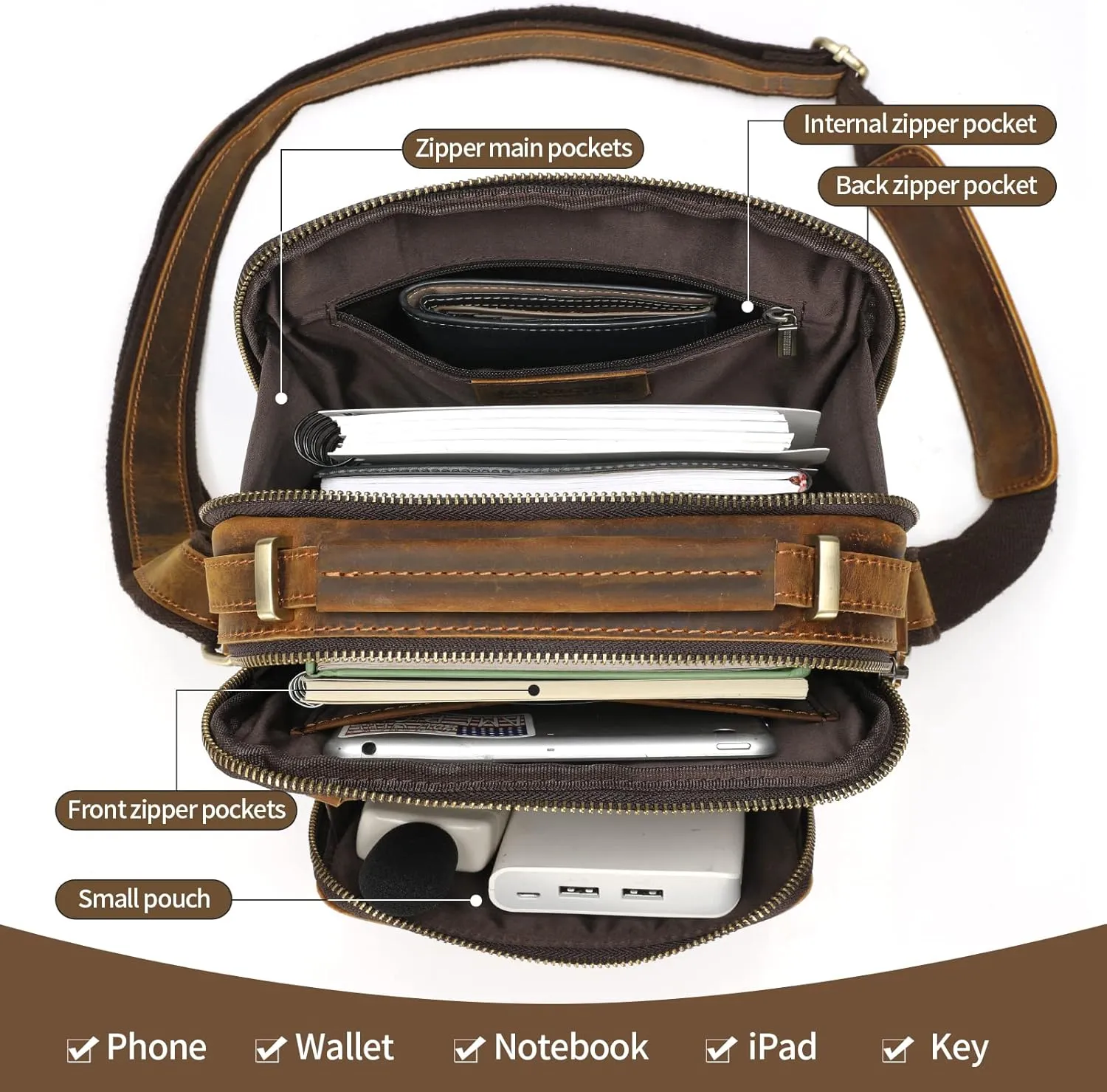 Jack&Chris Leather Messenger Bag for Men, Man Purse Crossbody Bags for Work Business