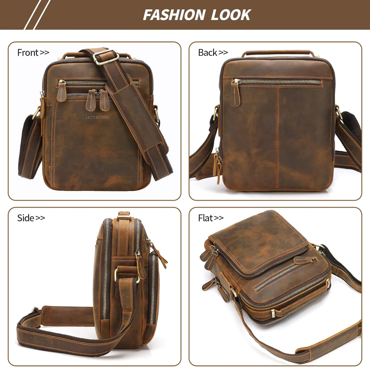 Jack&Chris Leather Messenger Bag for Men, Man Purse Crossbody Bags for Work Business