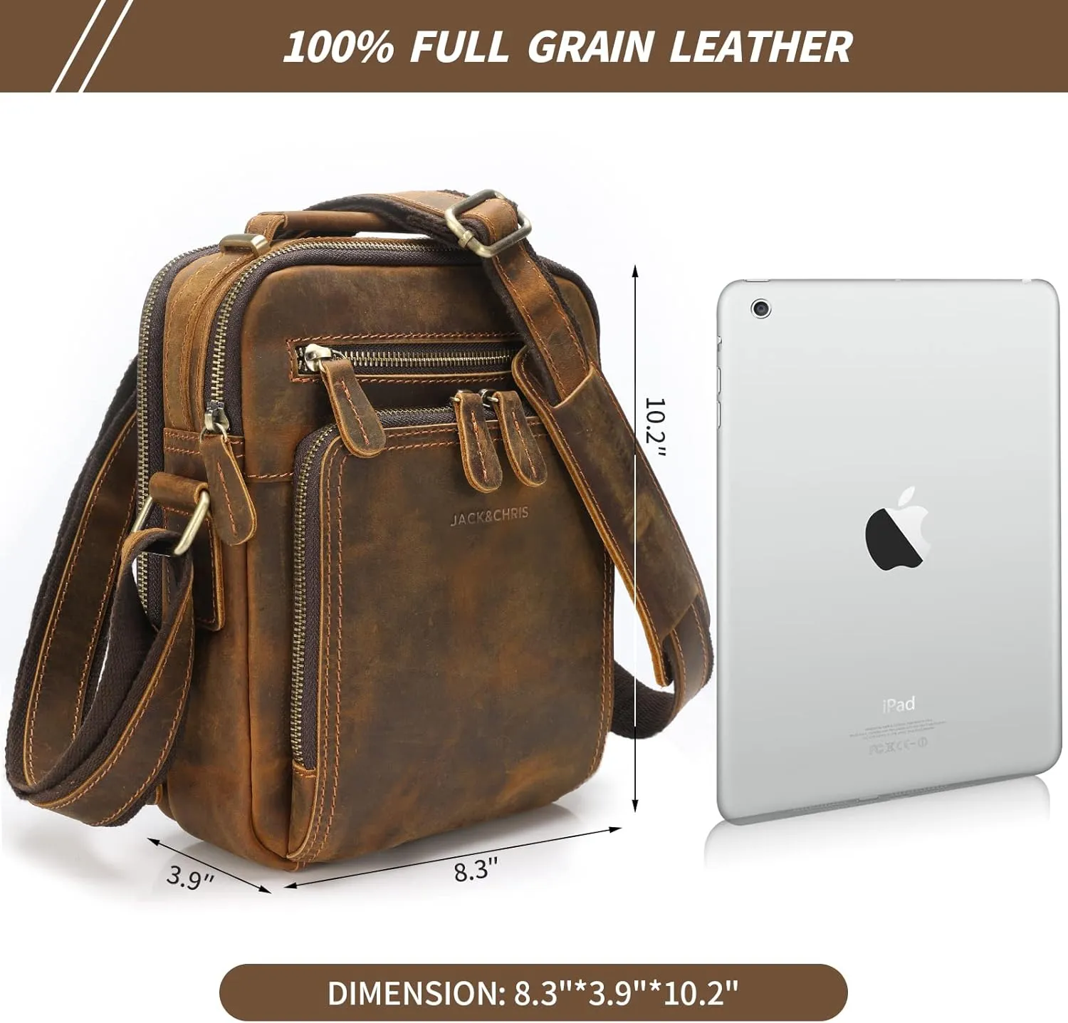 Jack&Chris Leather Messenger Bag for Men, Man Purse Crossbody Bags for Work Business