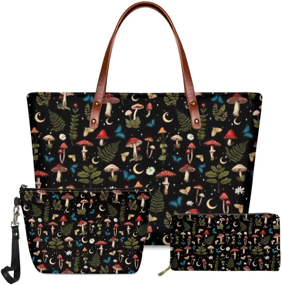 Jeiento Women's Fashion Handbags Beach Totes Zipper Pouch Travel Cosmetic Organizer with Small Wallet for Travel Shopping