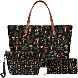 Jeiento Women's Fashion Handbags Beach Totes Zipper Pouch Travel Cosmetic Organizer with Small Wallet for Travel Shopping
