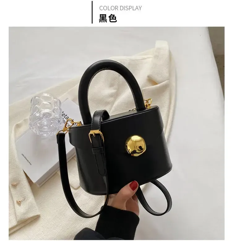 JIAERDI Vintage Black Messenger Bag Women Retro Leather Handle Bucket Bag Purse Ladies Fashion Versatile Crossbody Bags Bolsos