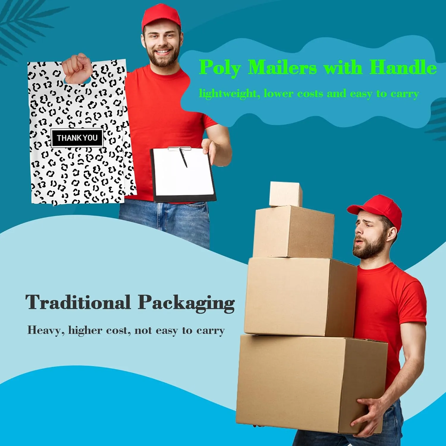 JinRuiKJ Poly Mailers with Handle 10x13 Inch 100 Pcs, Easy to Carry Packaging Bags for Small Business, Thank You Shipping Bags with Self Adhesive Strip, Tearproof and Waterproof - Black leopard