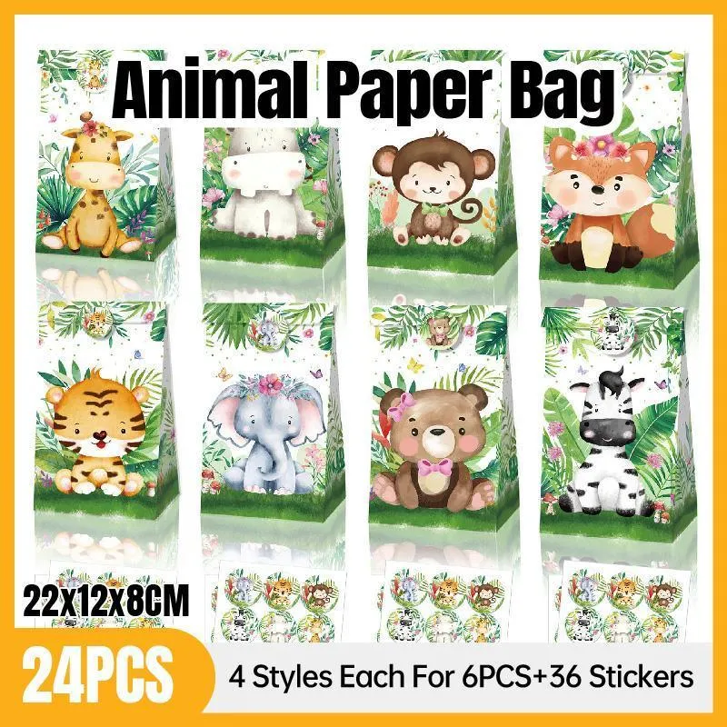 Jungle Animal Kraft Paper Bags 24PCS