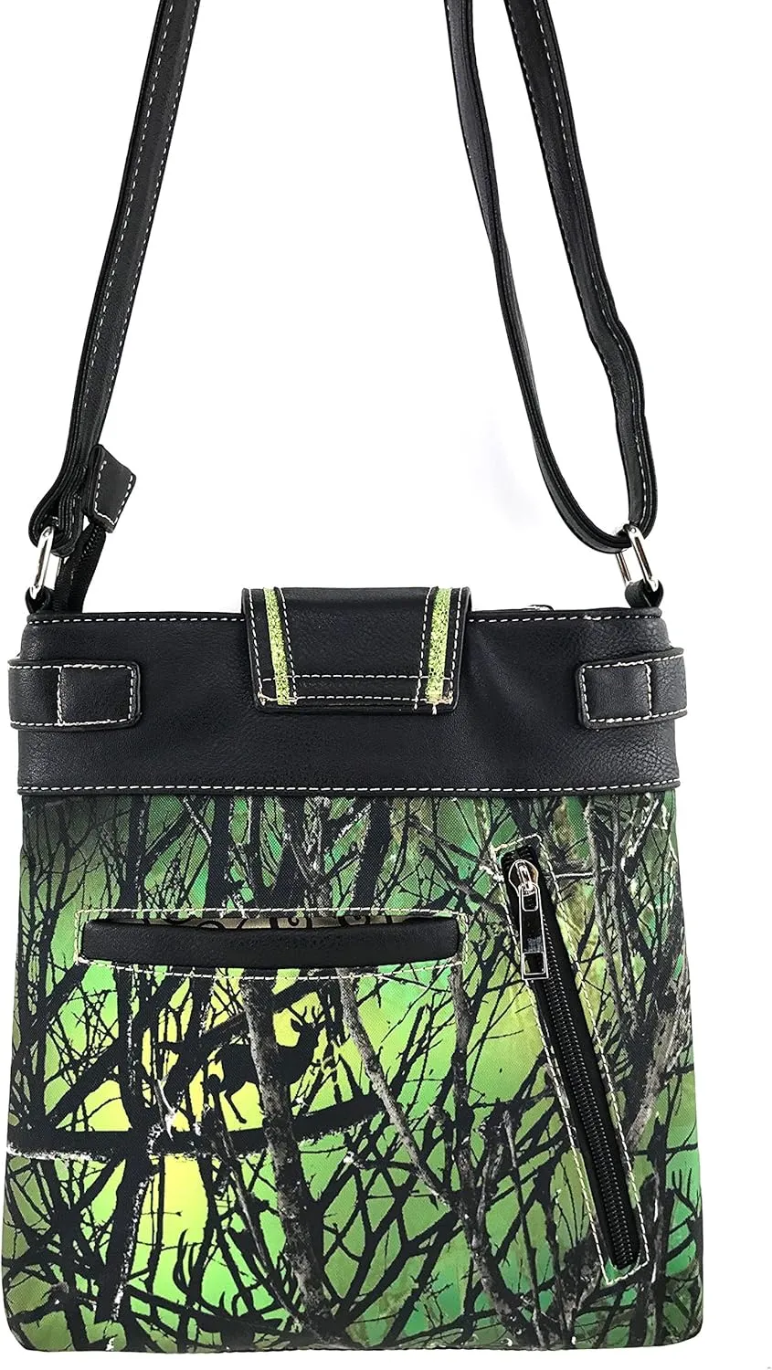 Justin West Camouflage Tree Branches Bling Rhinestone Cross Wings Handbag Purse Messenger Bags and Wallets