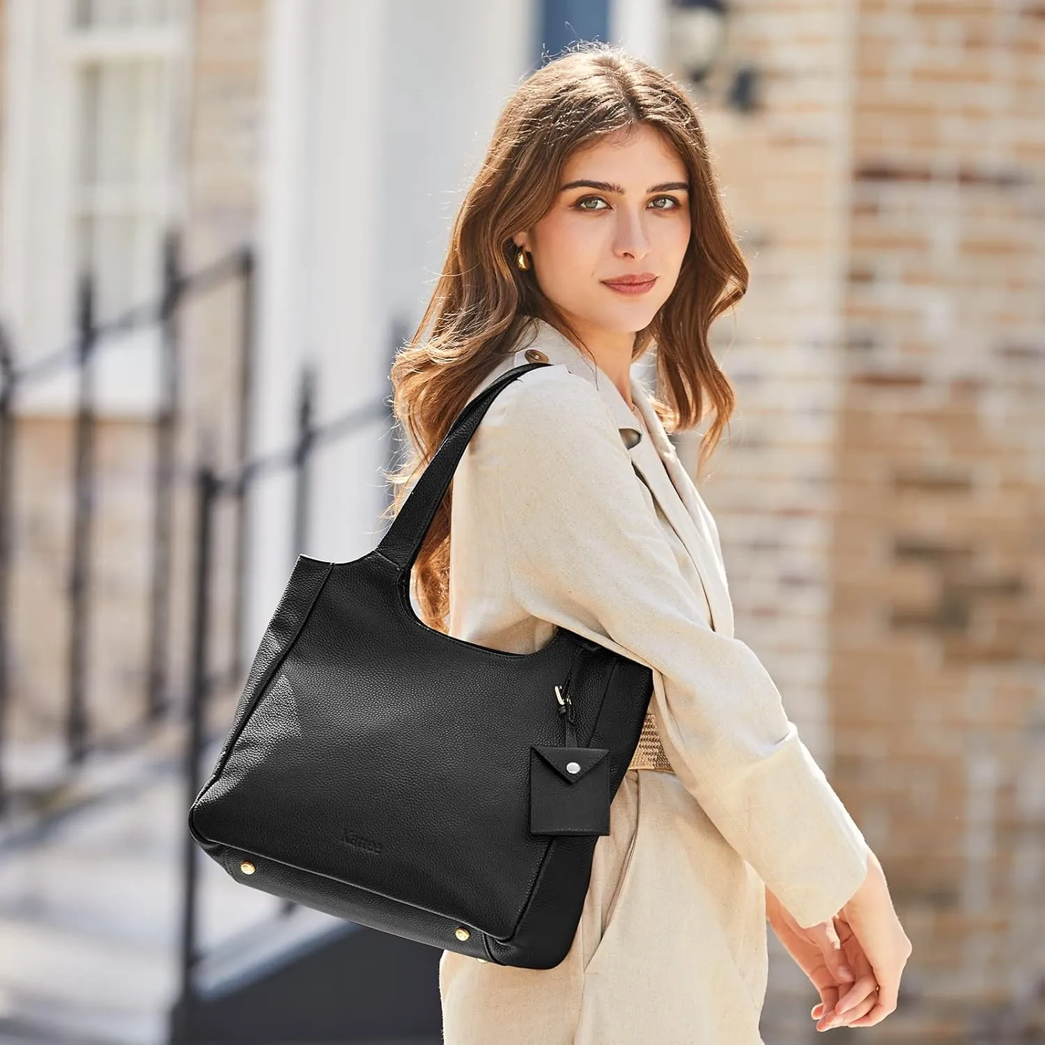 Kattee Soft Genuine Leather Shoulder Bag for Women Totes Hobo Purses and Handbags with Coin Pouch