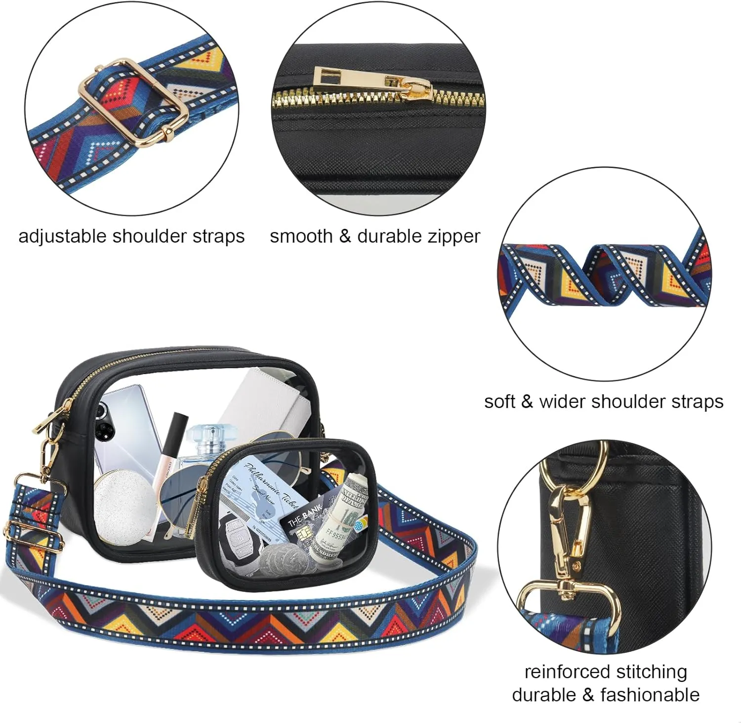 KETIEE Clear Crossbody Bag, Stadium Approved Clear Purse Bag for Concerts Sports Events Festivals