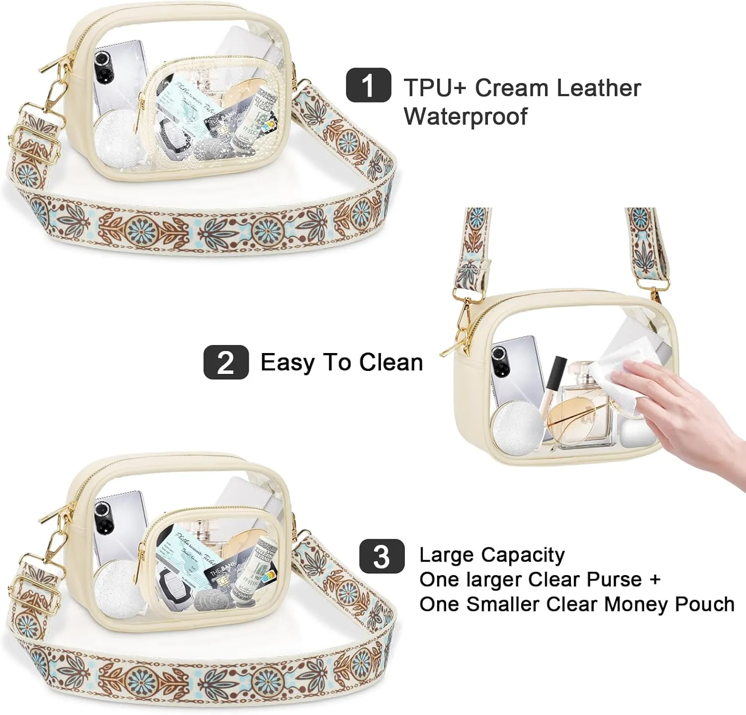 KETIEE Clear Crossbody Bag, Stadium Approved Clear Purse Bag for Concerts Sports Events Festivals