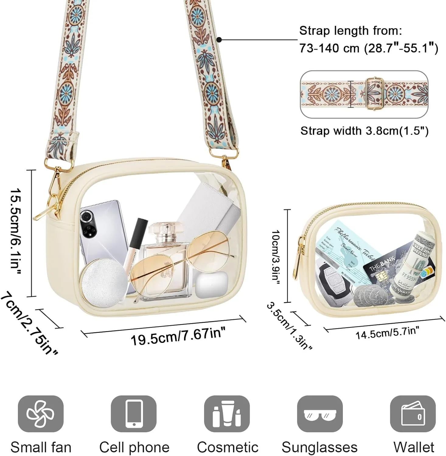 KETIEE Clear Crossbody Bag, Stadium Approved Clear Purse Bag for Concerts Sports Events Festivals