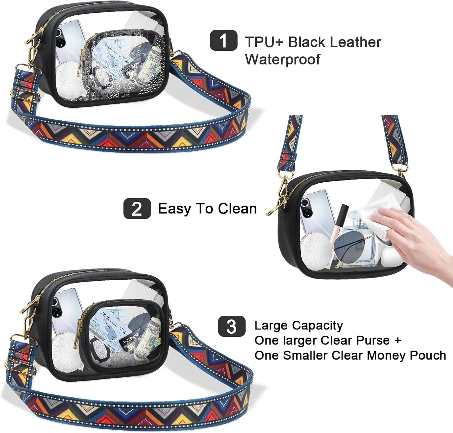 KETIEE Clear Crossbody Bag, Stadium Approved Clear Purse Bag for Concerts Sports Events Festivals
