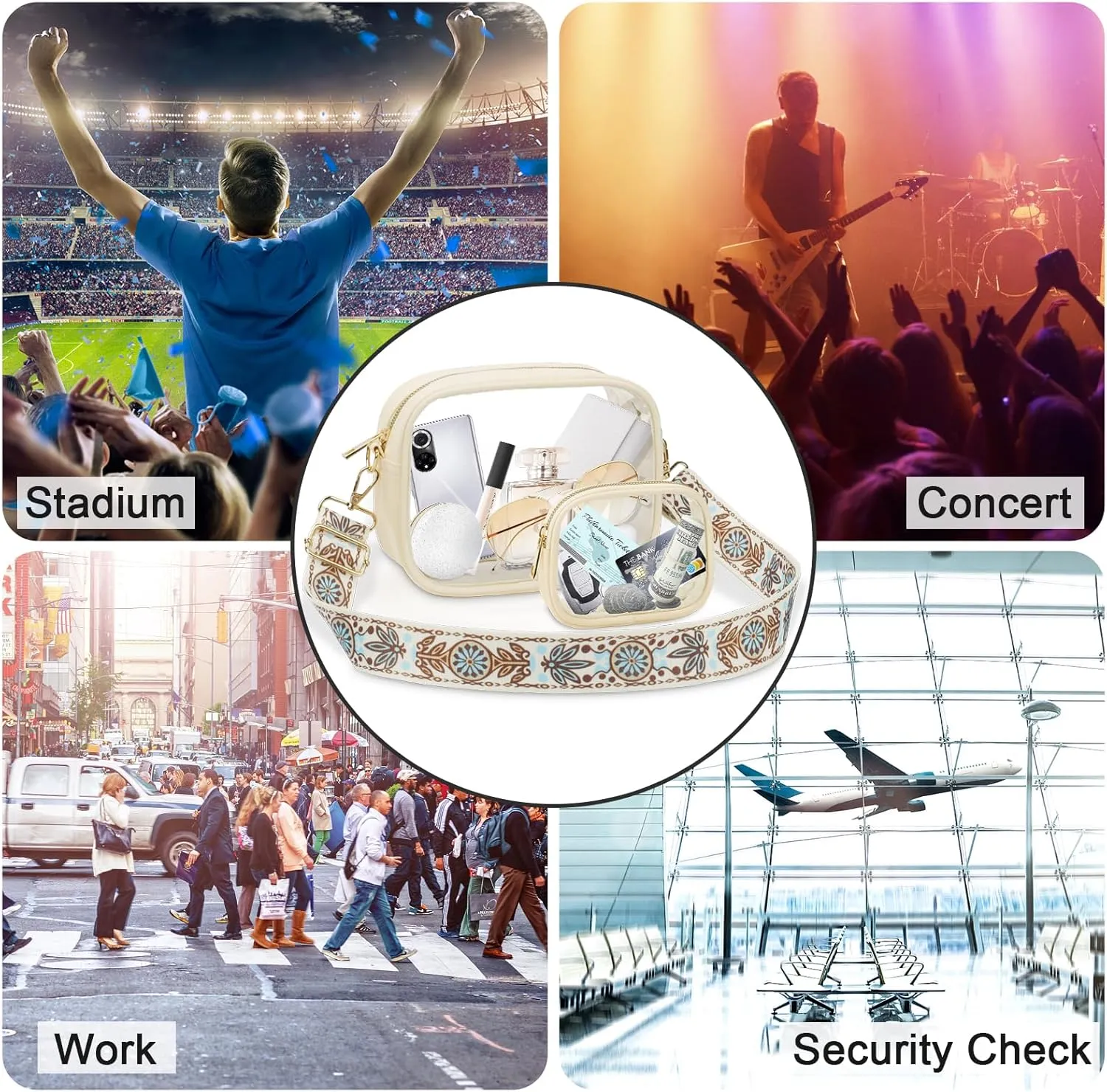 KETIEE Clear Crossbody Bag, Stadium Approved Clear Purse Bag for Concerts Sports Events Festivals