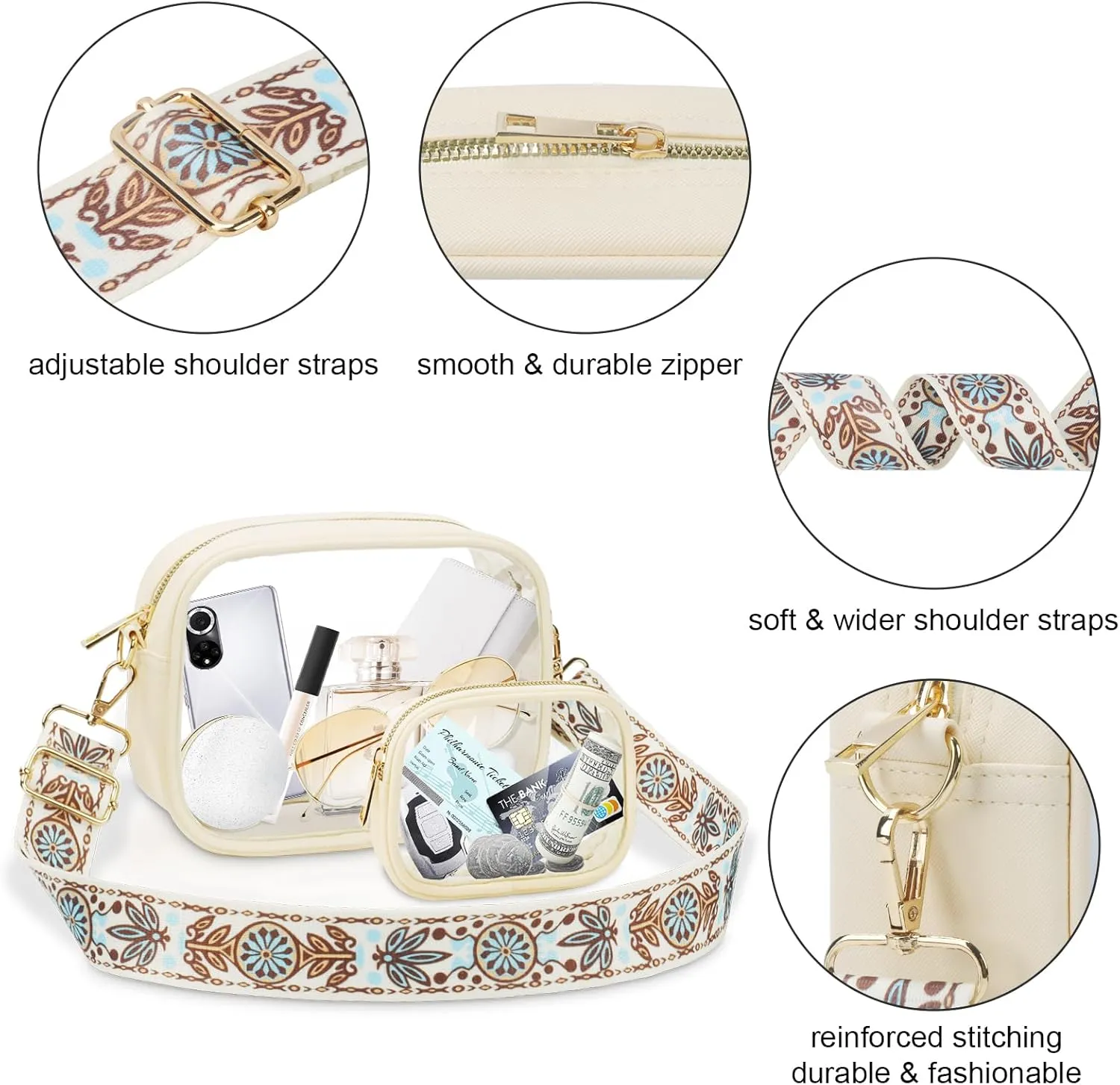 KETIEE Clear Crossbody Bag, Stadium Approved Clear Purse Bag for Concerts Sports Events Festivals