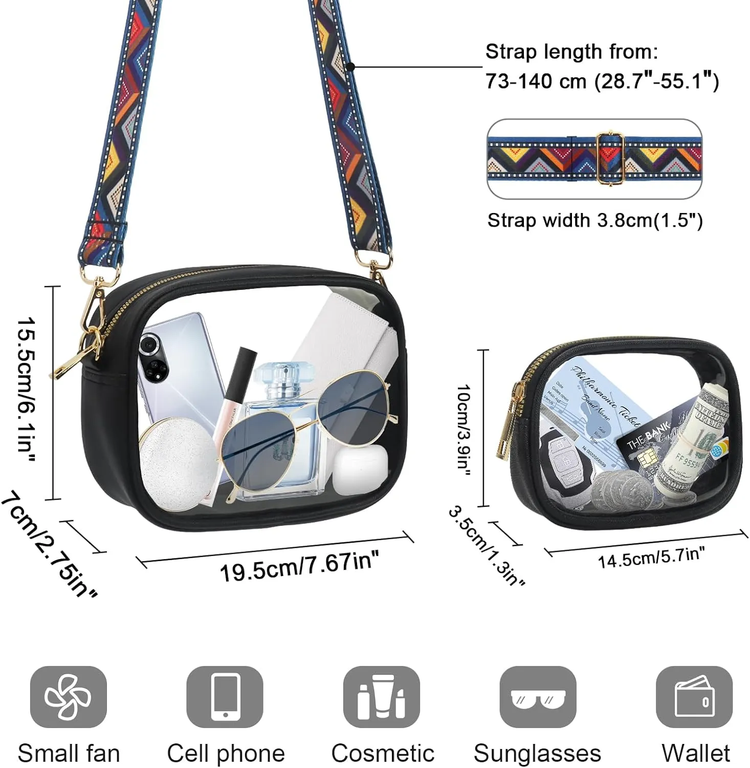 KETIEE Clear Crossbody Bag, Stadium Approved Clear Purse Bag for Concerts Sports Events Festivals