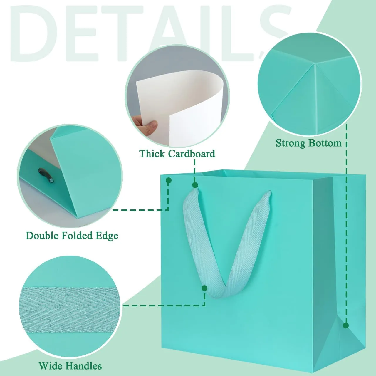 KEYYOOMY Teal Blue Gift Bags with Handles, Square Body Wide Bottom Kraft Paper Gift Bags Party Favor Bags for Wedding Birthday Christmas Shopping Business (10CT, 10x10x5 in, Teal Blue)