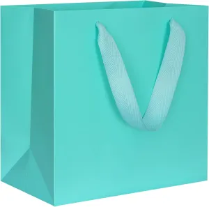 KEYYOOMY Teal Blue Gift Bags with Handles, Square Body Wide Bottom Kraft Paper Gift Bags Party Favor Bags for Wedding Birthday Christmas Shopping Business (10CT, 10x10x5 in, Teal Blue)