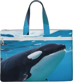 Killer Whale Print Men's and Women's Canvas Portable File Bags,Laptop Briefcase,Business Travel Office Bags