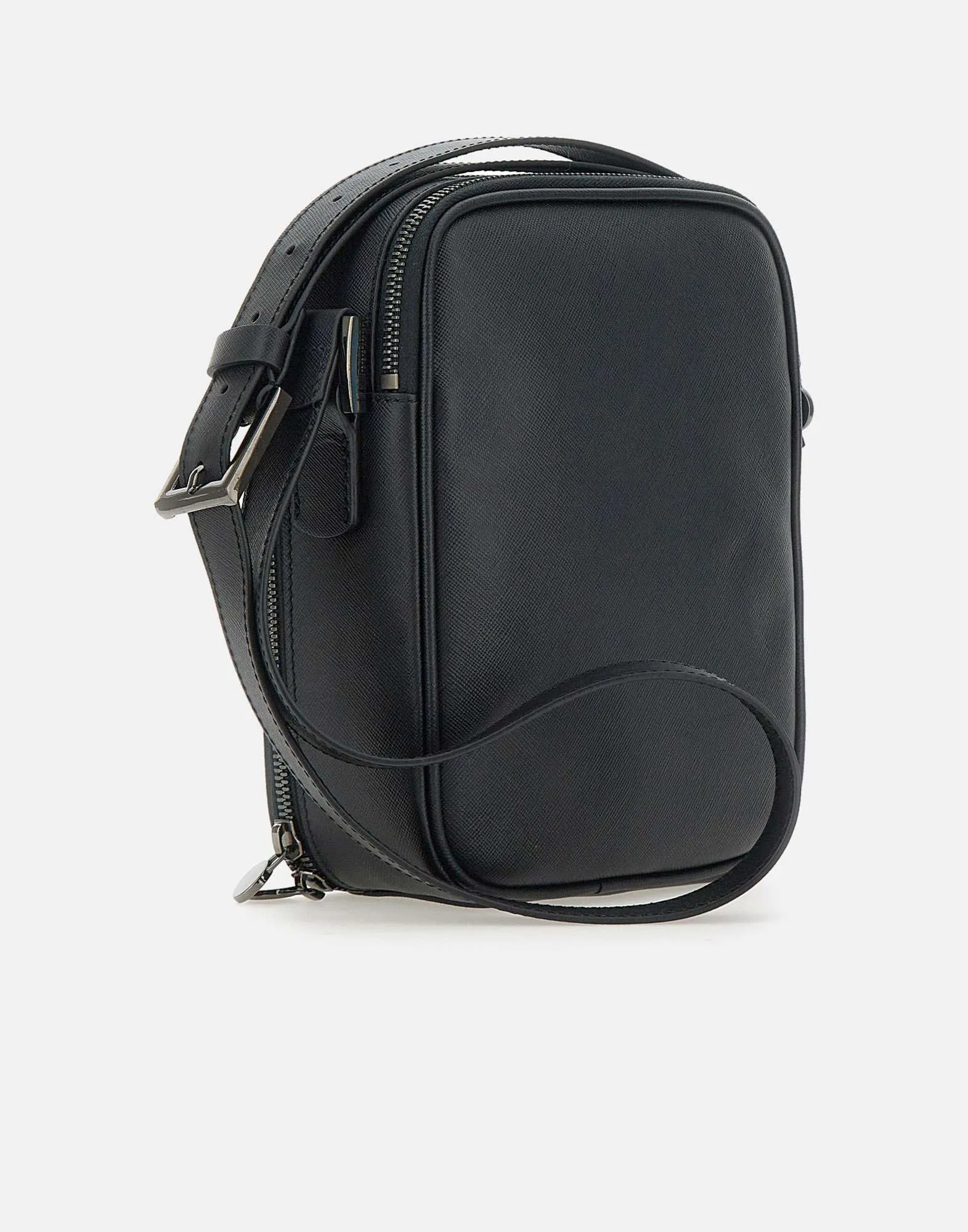 Kiton Black Leather Messenger väska med zip