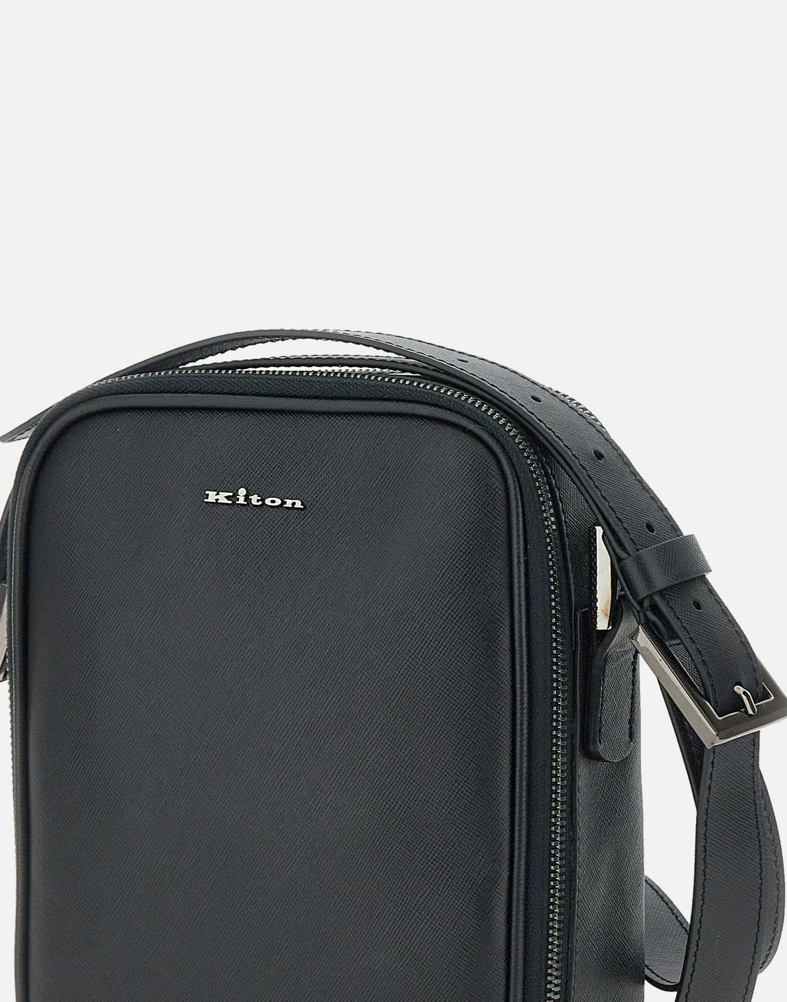 Kiton Black Leather Messenger väska med zip