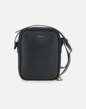 Kiton Black Leather Messenger väska med zip