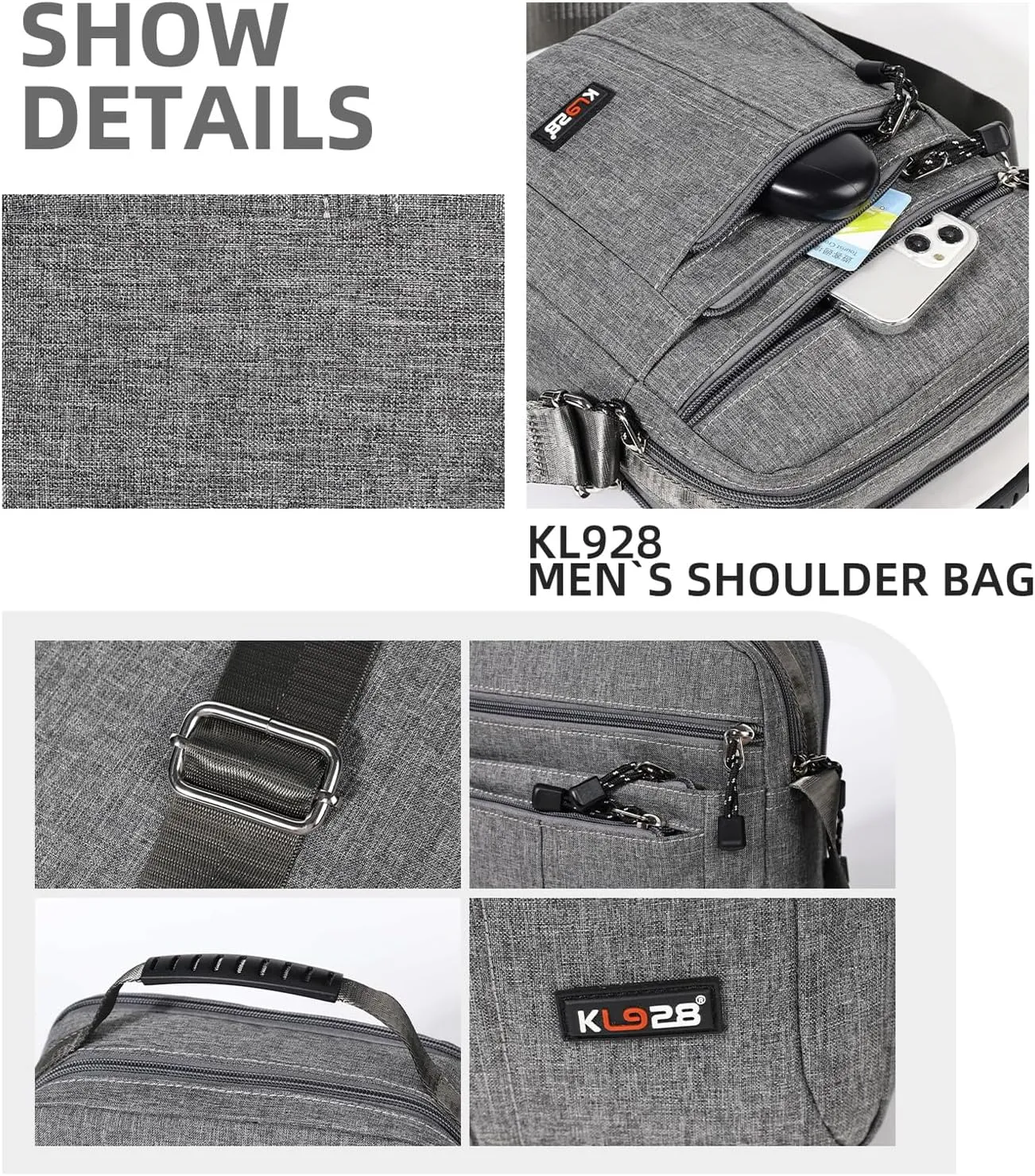KL928 Men's Messenger Bag - Crossbody Shoulder Bags Travel Bag Man Purse Casual Sling Pack for Work Business