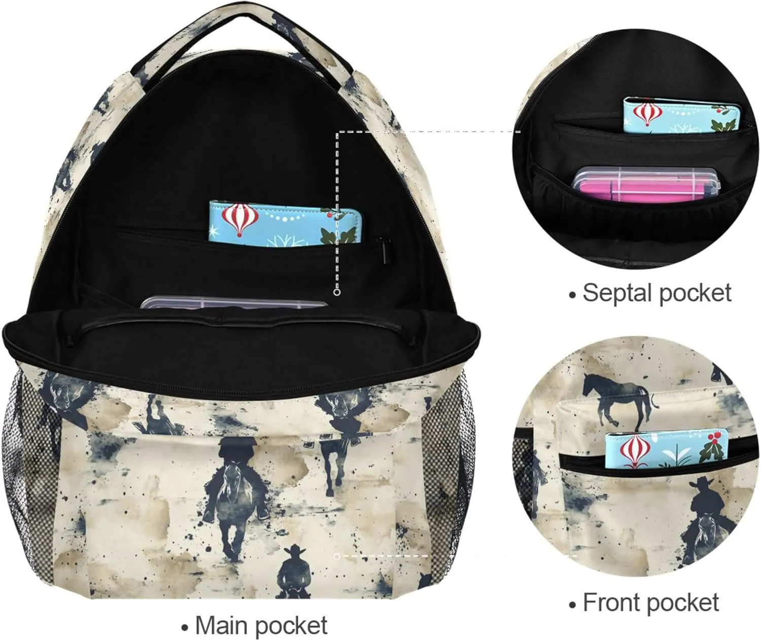 KLL Cute Backpack for Women Men Waterproof Business Work Bag with Chest Strap for Business Work College Travel Trip Style Horse