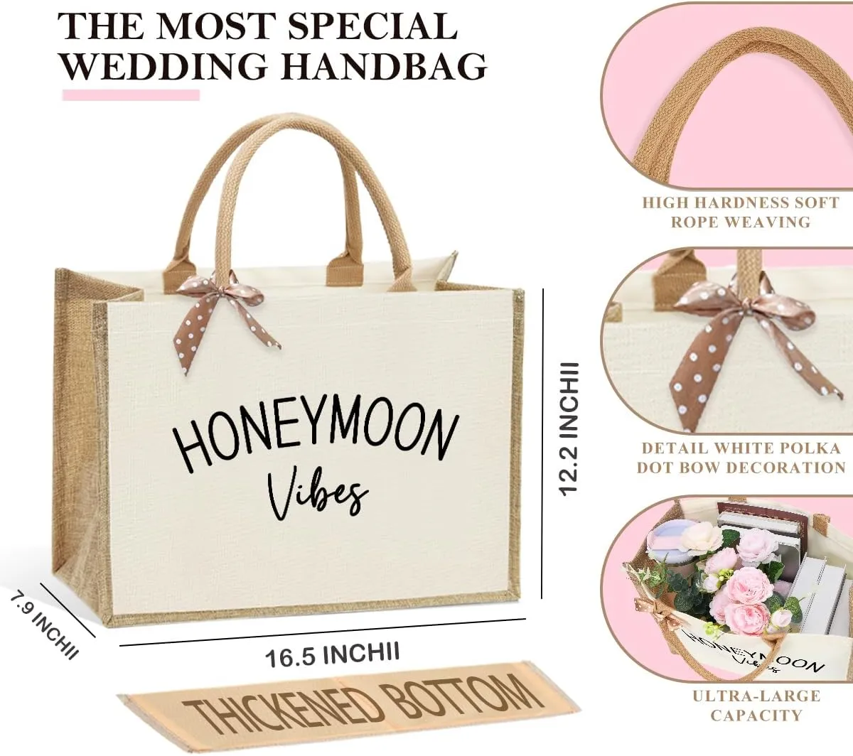 KongMoTree Bride Bag, Bride Gifts, Bridal Shower Gifts, Canvas Tote Bag, Wedding Honeymoon Gift Reusable Shoulder Bags