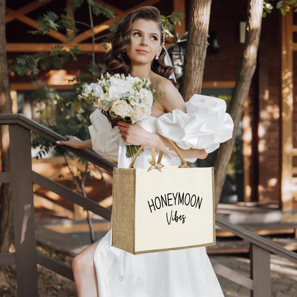 KongMoTree Bride Bag, Bride Gifts, Bridal Shower Gifts, Canvas Tote Bag, Wedding Honeymoon Gift Reusable Shoulder Bags