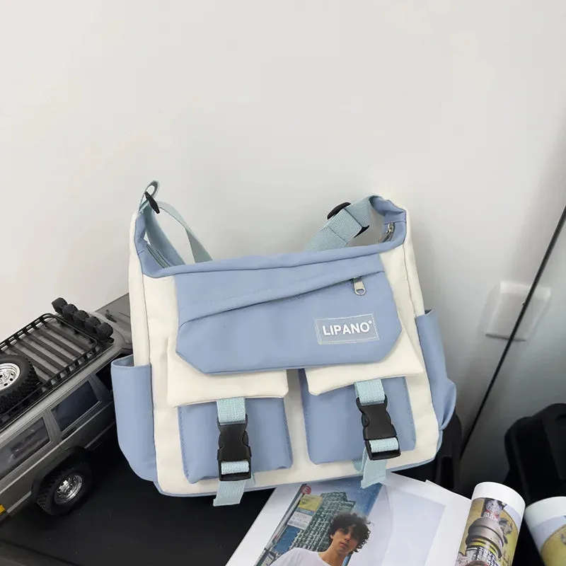 Korean Fashion Nylon Bag Letter Print Multipockets Shoulder Bag For Women Men Unisex Crossbody Bags School Messenger Bag Book