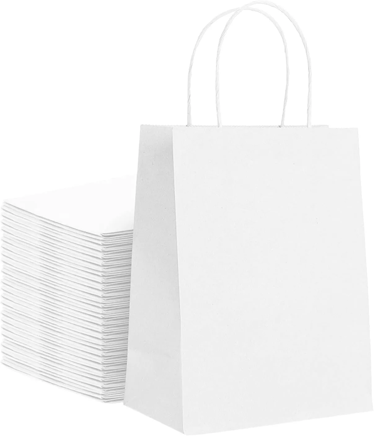 Kraft Paper Bags with Twisted Handles-13x7x17 inches, Bulk Multiuse Solid Print Bags, Perfect for Any Occasion, 50 Pack, White