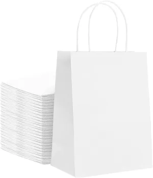 Kraft Paper Bags with Twisted Handles-13x7x17 inches, Bulk Multiuse Solid Print Bags, Perfect for Any Occasion, 50 Pack, White