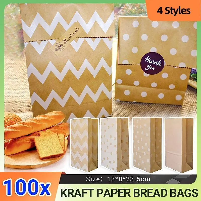 Kraft Paper Food Bags 100PCS 4Styles Kraft