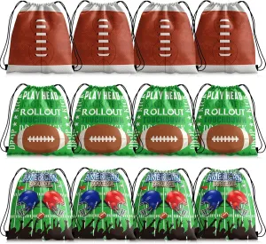 LANGFON 12 Pack Football Party Favor Drawstring Bags Sports Football Costume Backpack Favor Candy Treat Bags for Sports Décor Birthday American Football Game Themed Sports Party Decoration Supplies