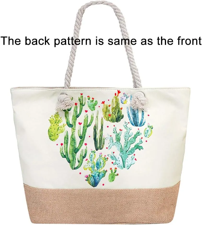 Large Beach Travel Canvas Tote Cute Shoulder Shopping Bag
