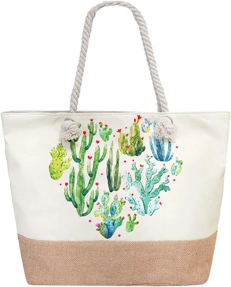Large Beach Travel Canvas Tote Cute Shoulder Shopping Bag