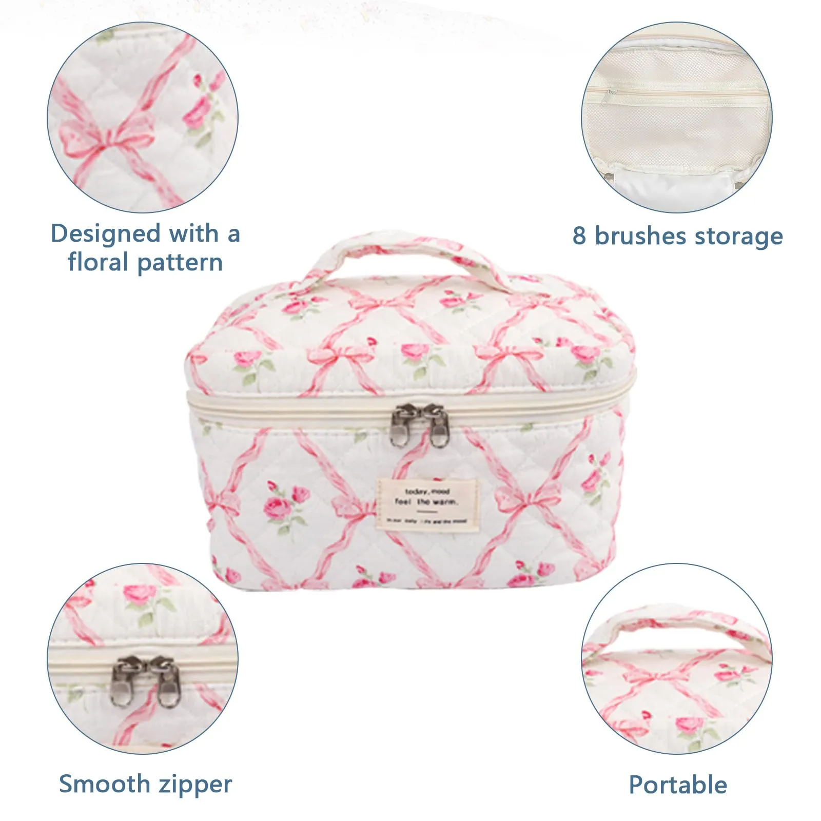 Large Makeup Bag, Cute Cosmetic Bag for Women Girls, Floral Coquette Aesthetic Toiletry Bag, Travel Make Up Organizer Bag (Pink Butterfly)