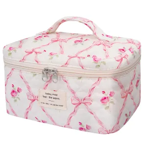 Large Makeup Bag, Cute Cosmetic Bag for Women Girls, Floral Coquette Aesthetic Toiletry Bag, Travel Make Up Organizer Bag (Pink Butterfly)