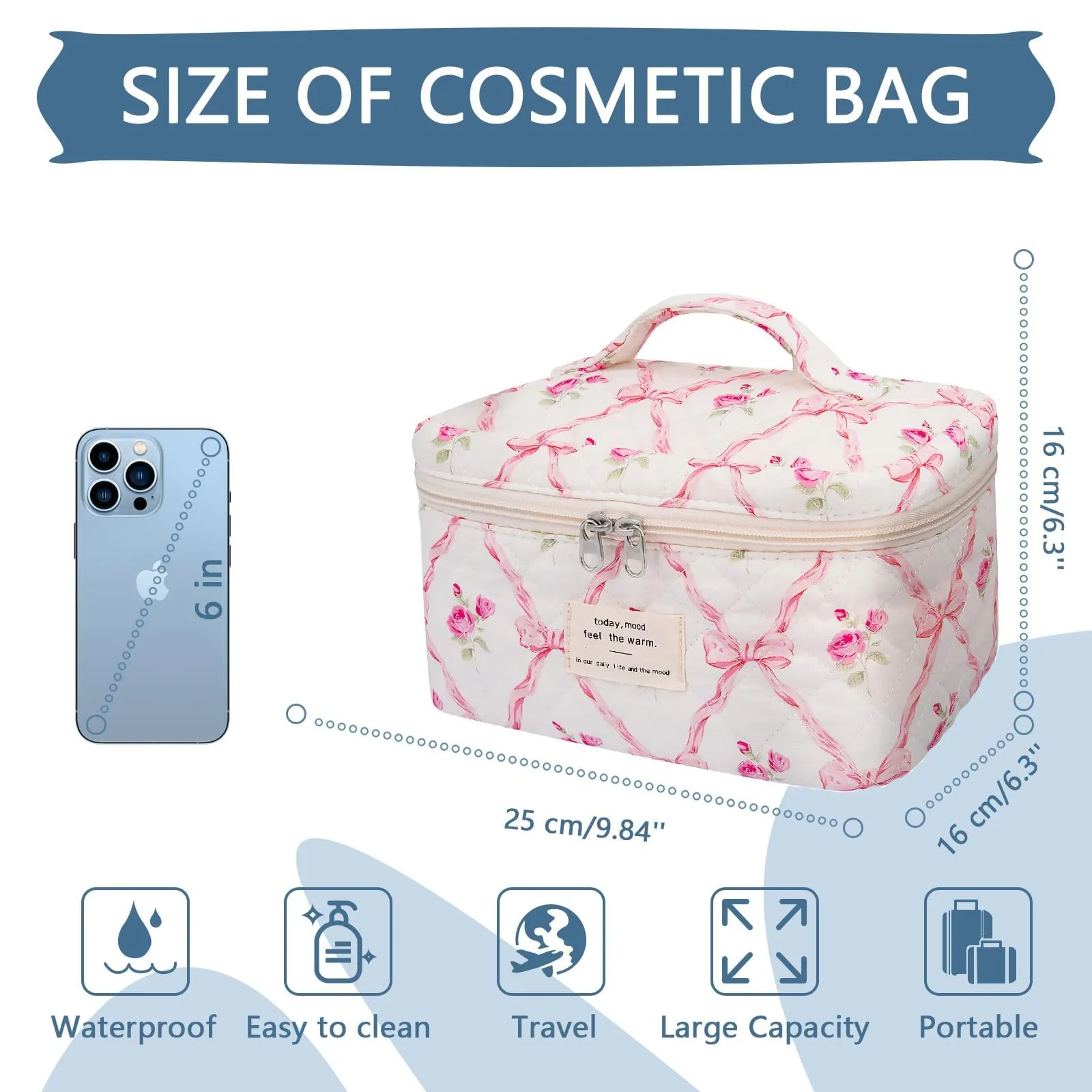 Large Makeup Bag, Cute Cosmetic Bag for Women Girls, Floral Coquette Aesthetic Toiletry Bag, Travel Make Up Organizer Bag (Pink Butterfly)