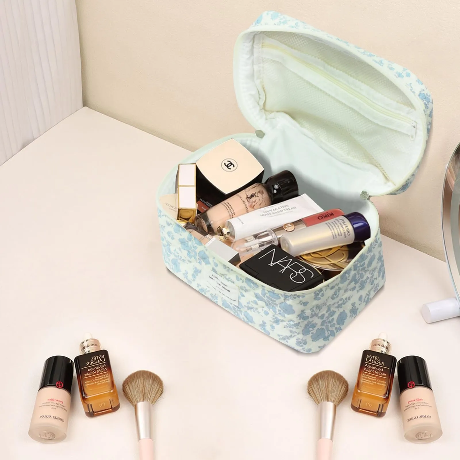 Large Makeup Bag, Cute Cosmetic Bag for Women Girls, Floral Coquette Aesthetic Toiletry Bag, Travel Make Up Organizer Bag (Pink Butterfly)