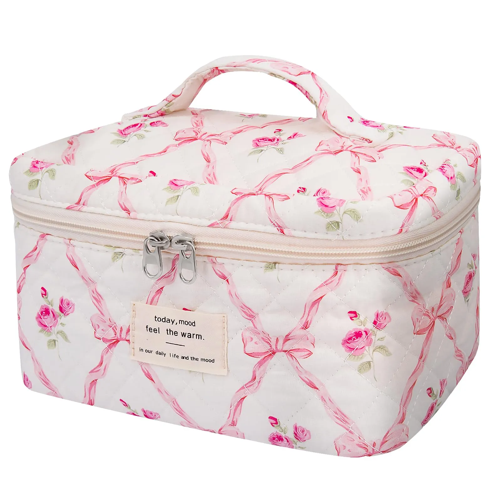 Large Makeup Bag, Cute Cosmetic Bag for Women Girls, Floral Coquette Aesthetic Toiletry Bag, Travel Make Up Organizer Bag (Pink Butterfly)