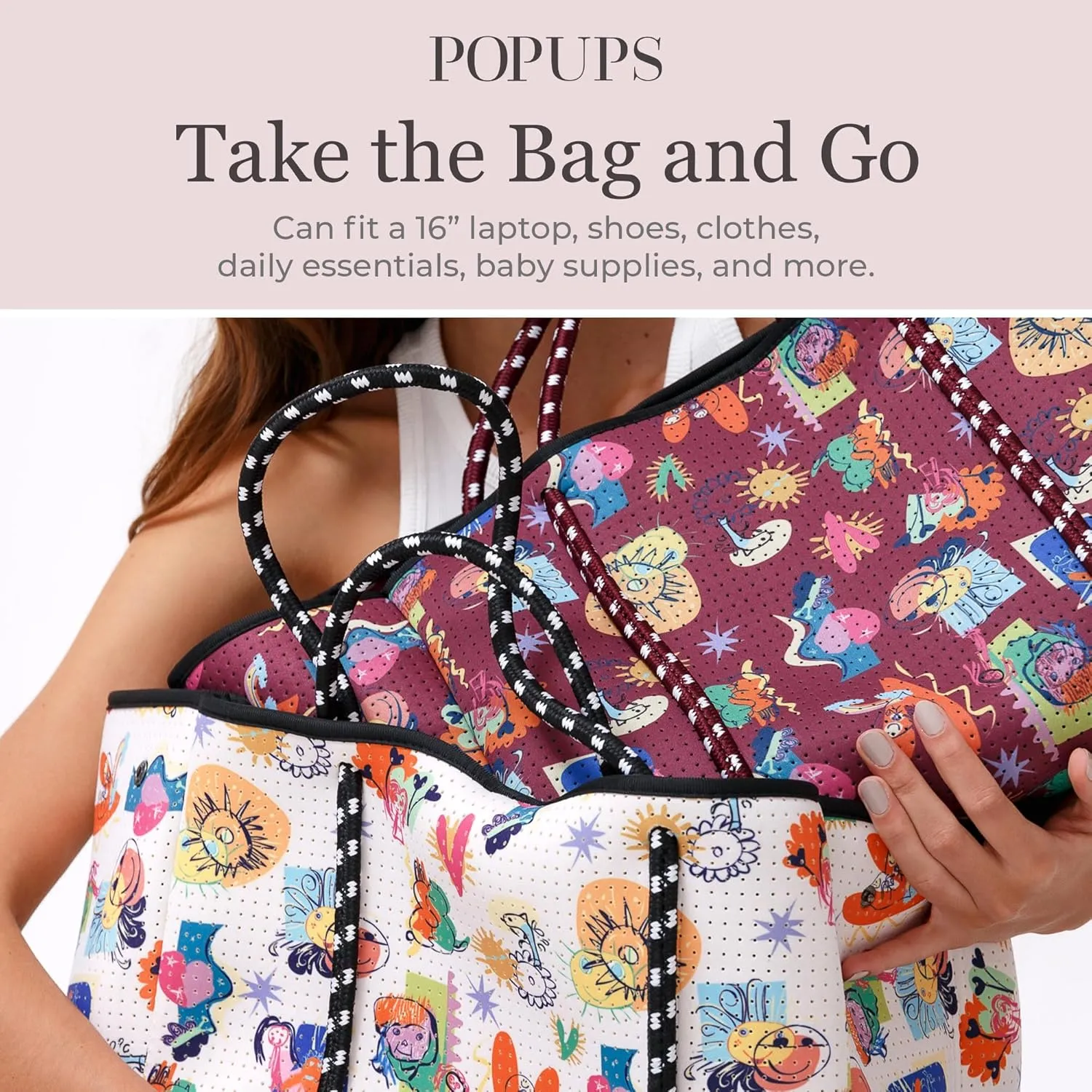 Large Neoprene Tote Bag for Women - Printed Everyday Designer Handbag