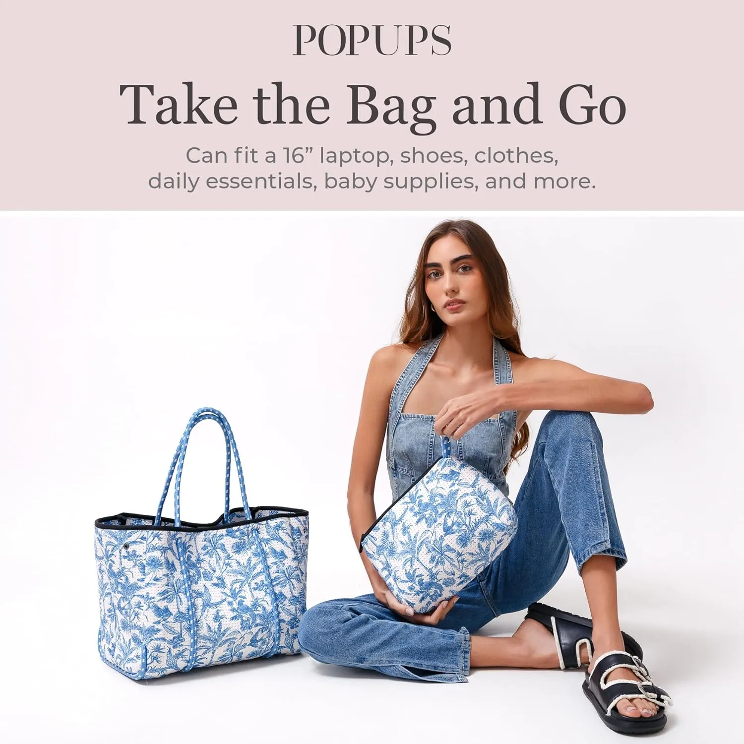 Large Neoprene Tote Bag for Women - Printed Everyday Designer Handbag