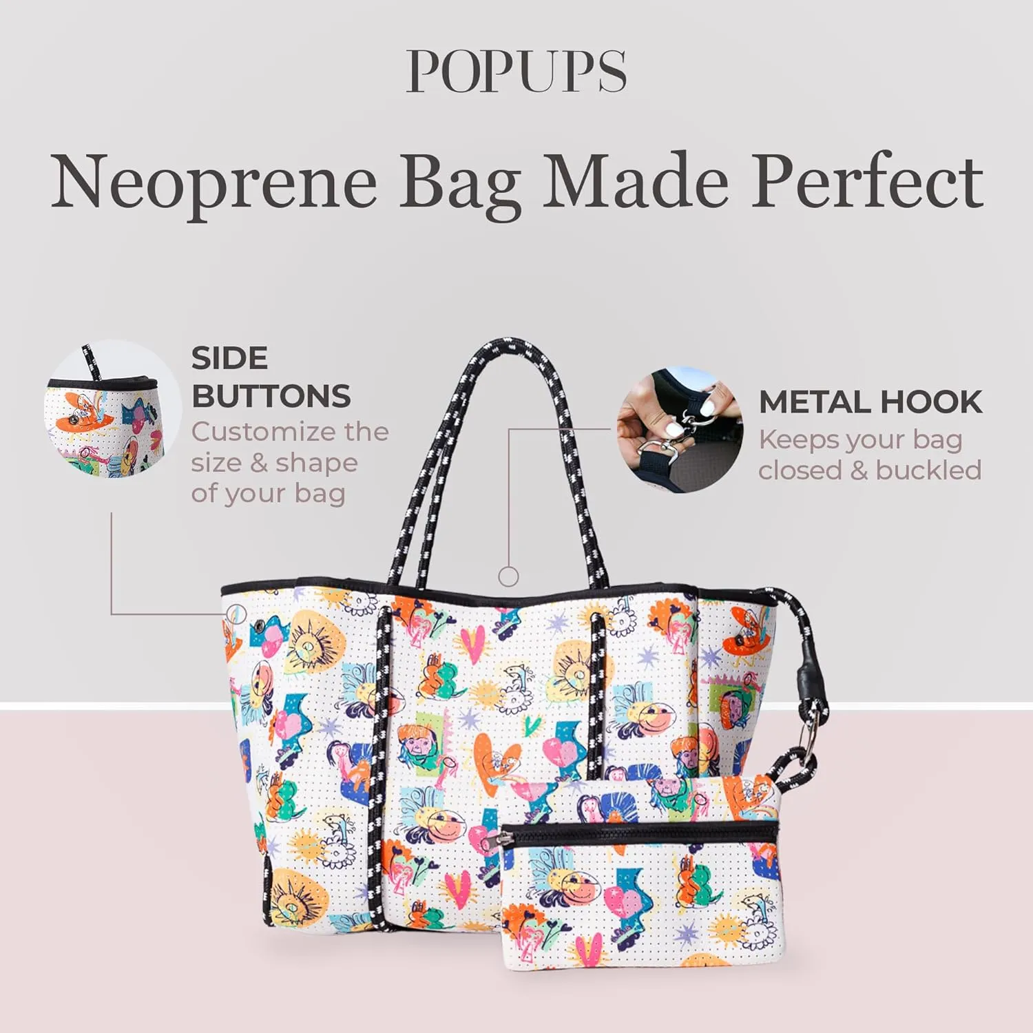 Large Neoprene Tote Bag for Women - Printed Everyday Designer Handbag