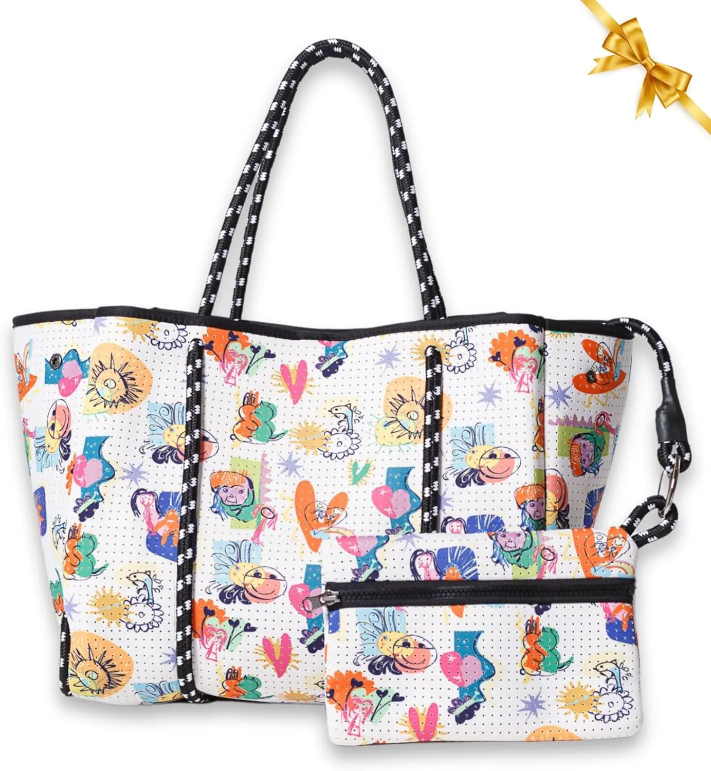 Large Neoprene Tote Bag for Women - Printed Everyday Designer Handbag