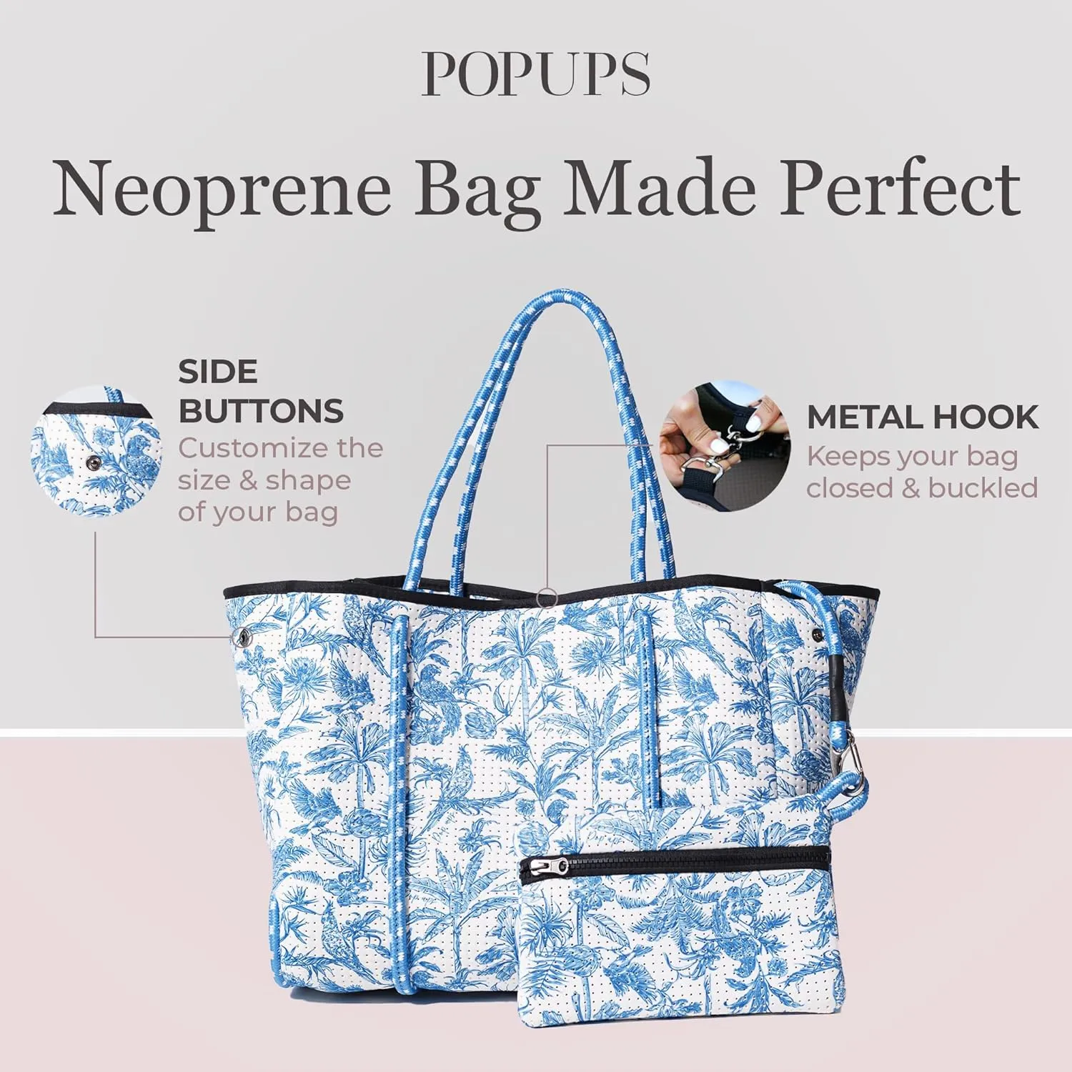 Large Neoprene Tote Bag for Women - Printed Everyday Designer Handbag