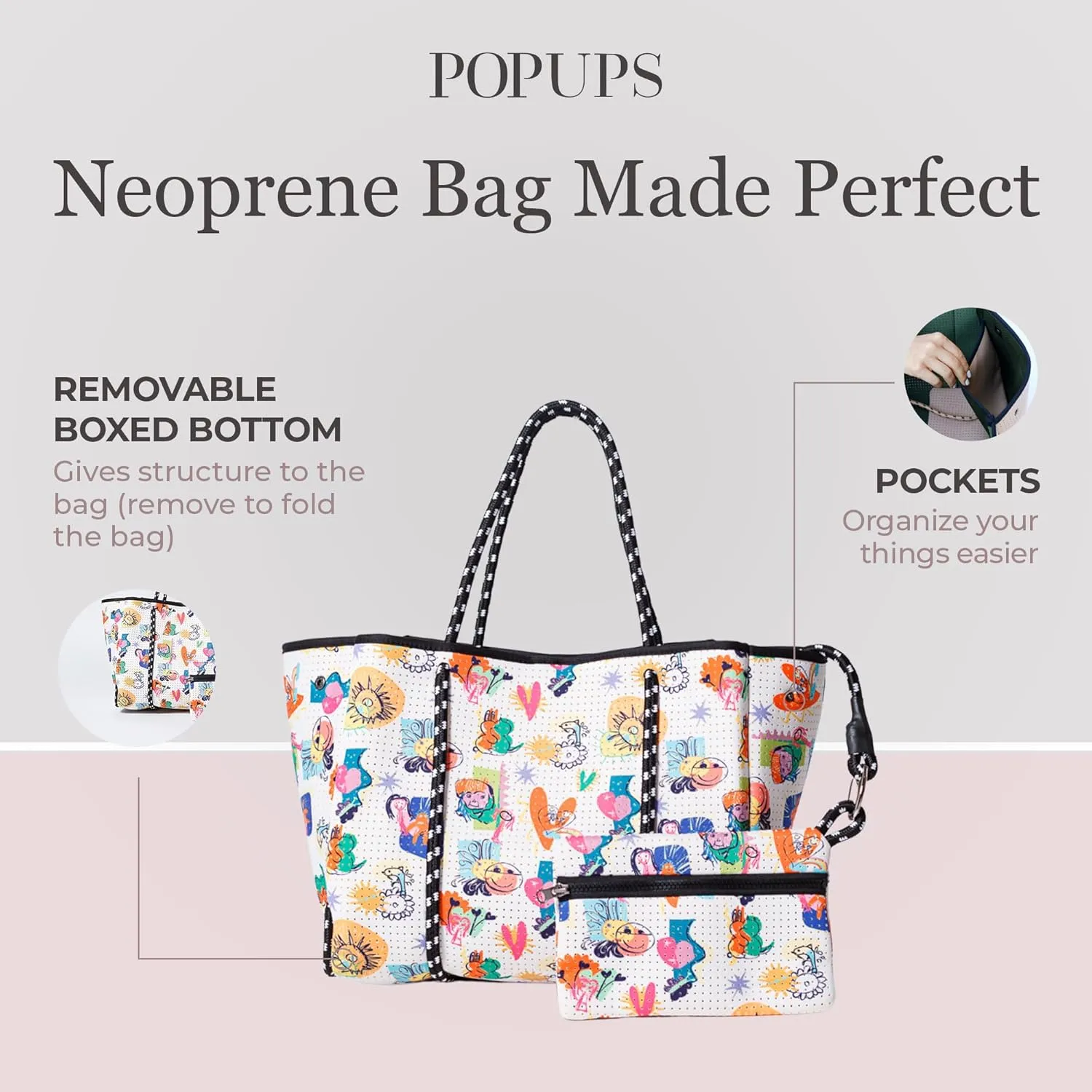 Large Neoprene Tote Bag for Women - Printed Everyday Designer Handbag