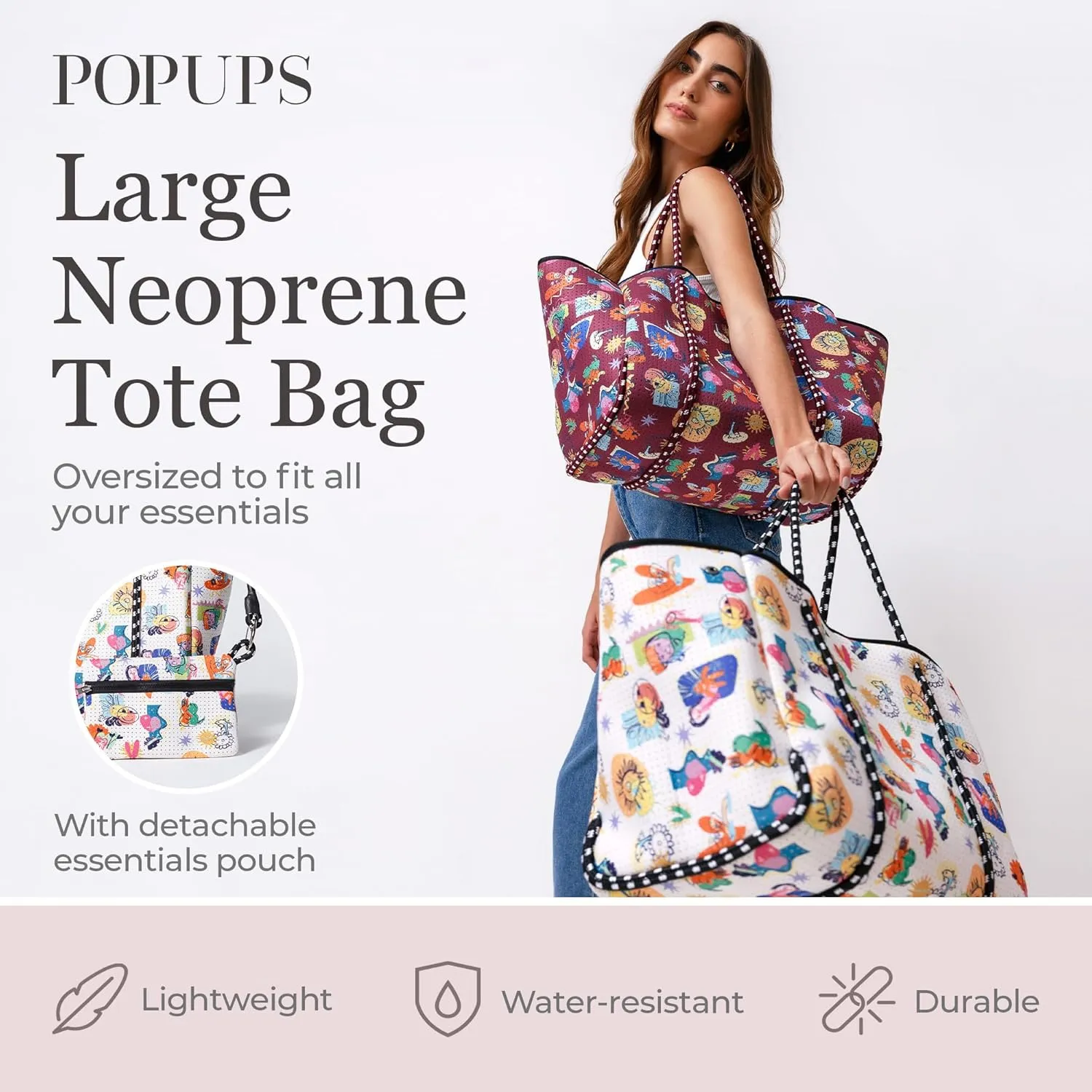 Large Neoprene Tote Bag for Women - Printed Everyday Designer Handbag