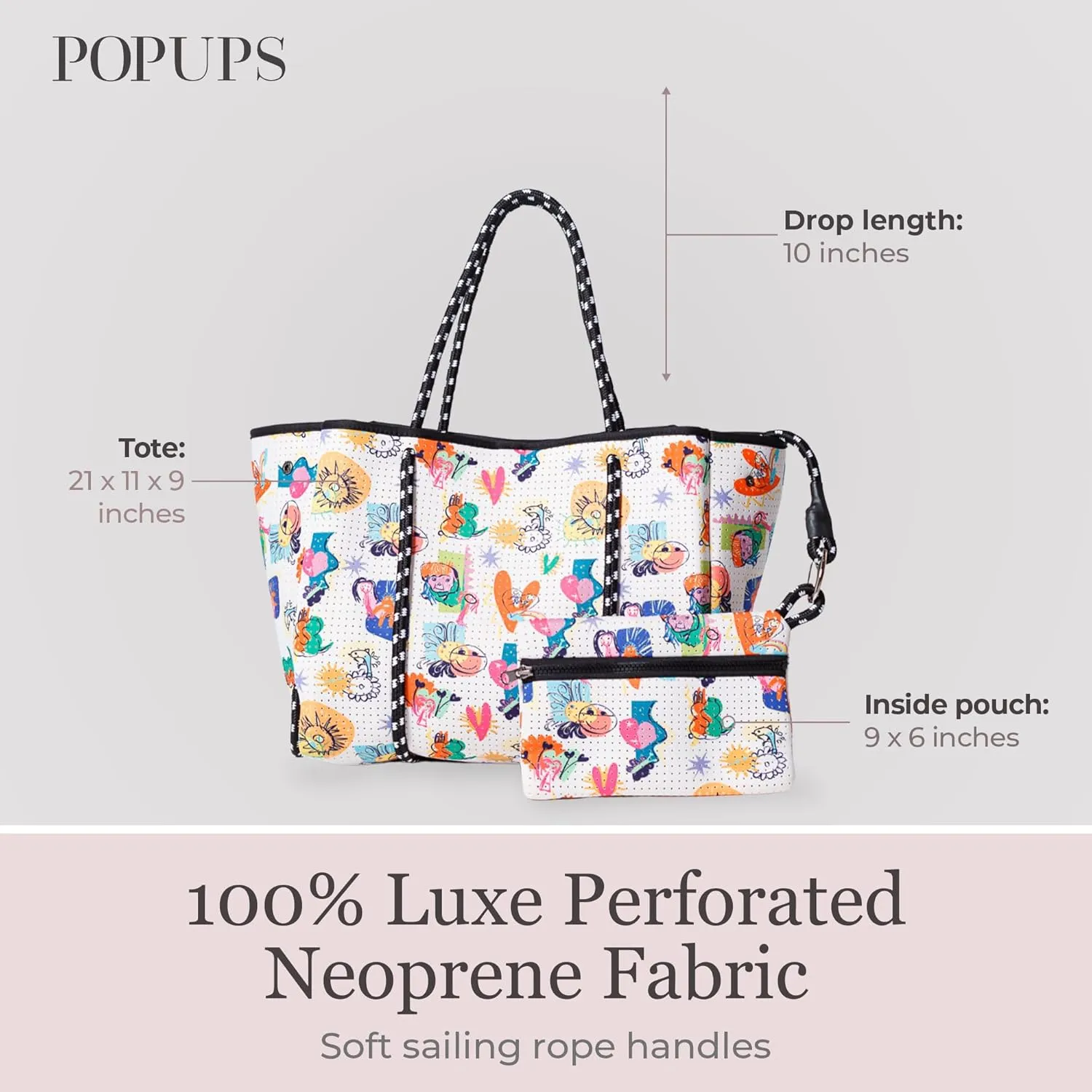 Large Neoprene Tote Bag for Women - Printed Everyday Designer Handbag