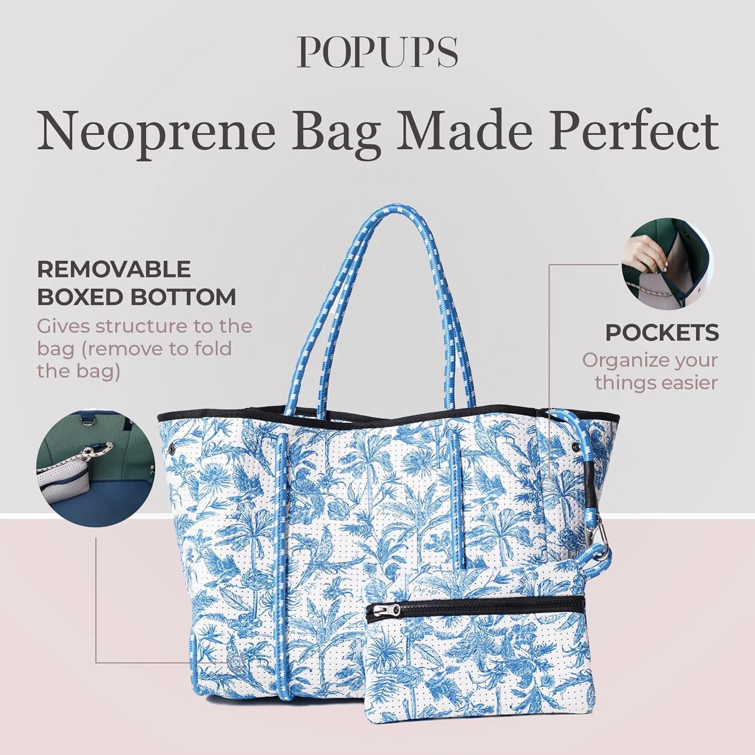 Large Neoprene Tote Bag for Women - Printed Everyday Designer Handbag