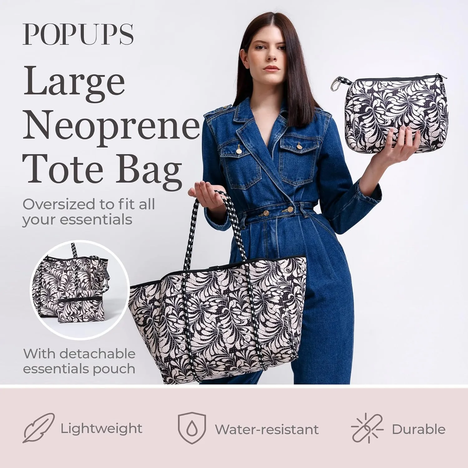 Large Neoprene Tote Bag for Women - Printed Everyday Designer Handbag