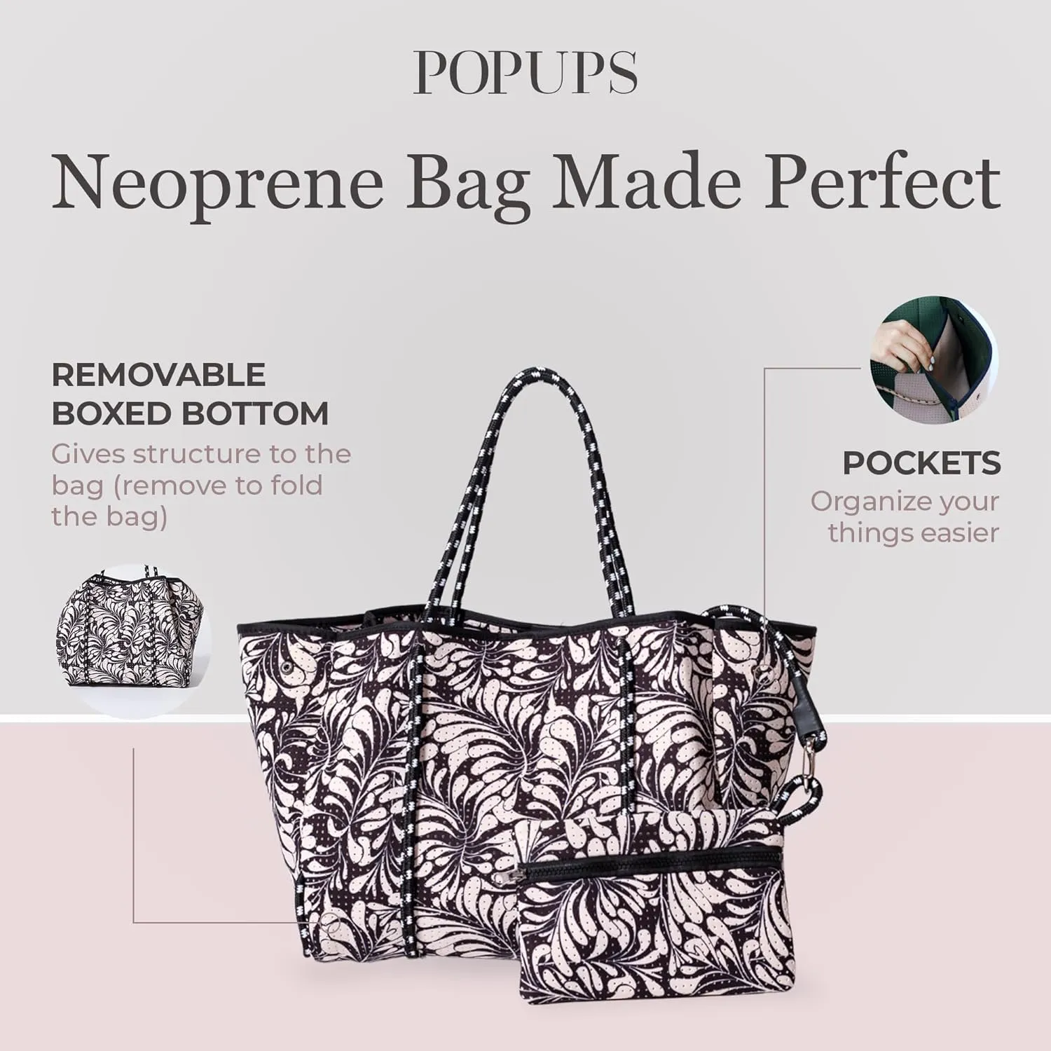 Large Neoprene Tote Bag for Women - Printed Everyday Designer Handbag